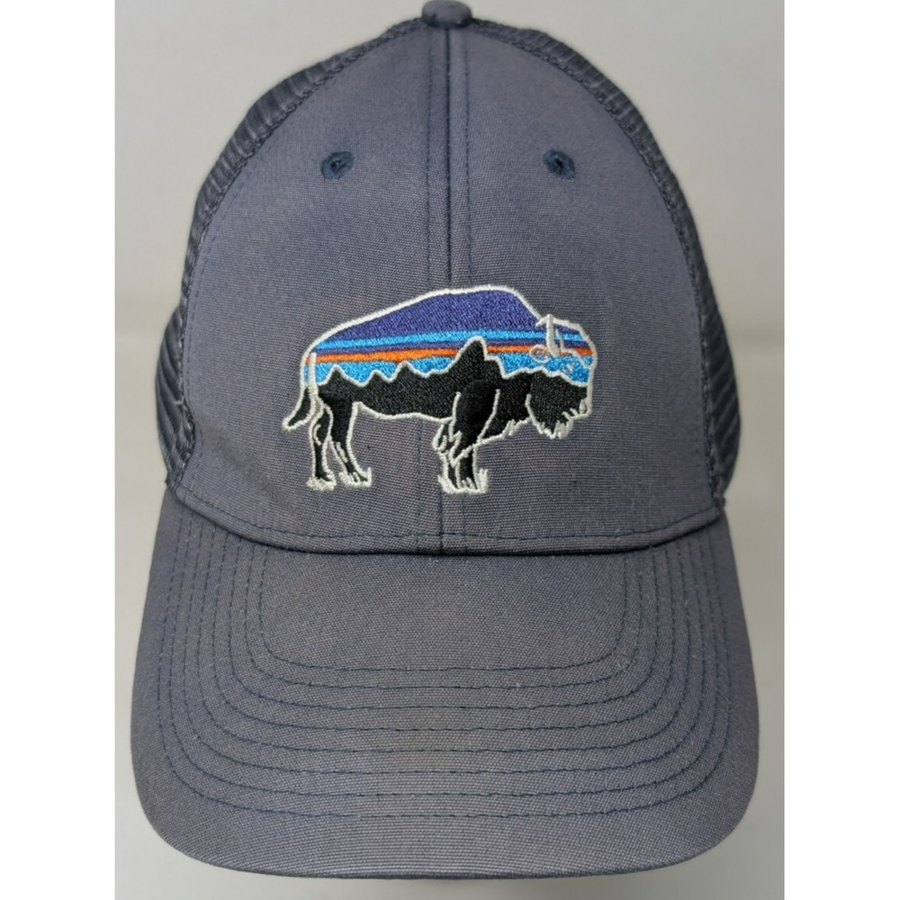 Patagonia Fitz Roy Bison LoPro Men Gray Mesh Back Snapback Trucker Hat FADED